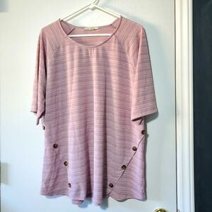 Above & Beyond Pale Pink Striped Top with Button Details Size 3X